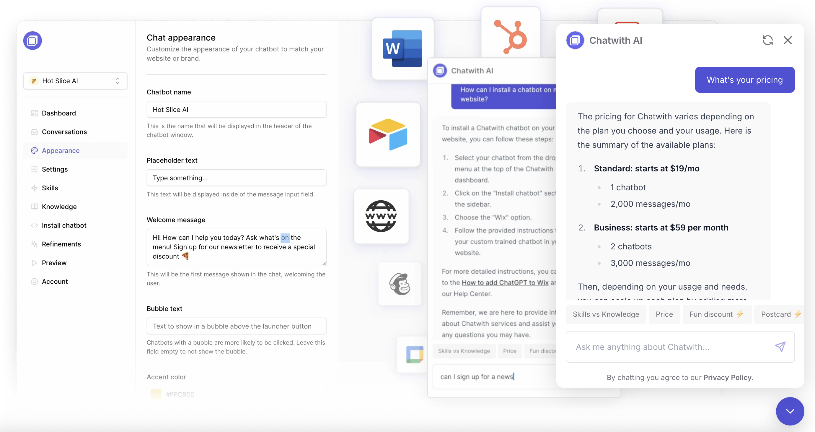 Screenshot of Chatwith - showing app interface and features
