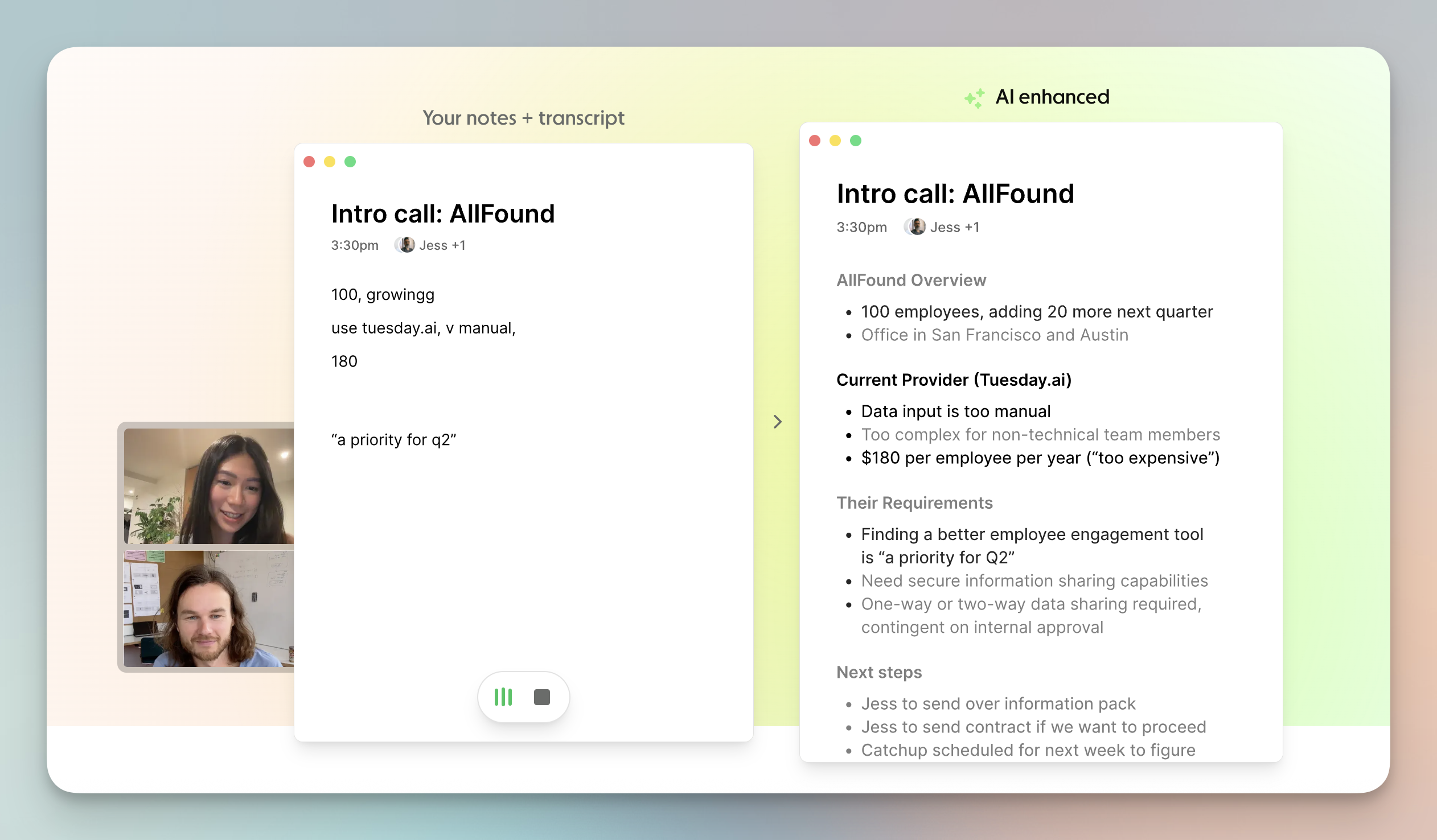 Screenshot of Granola - showing app interface and features