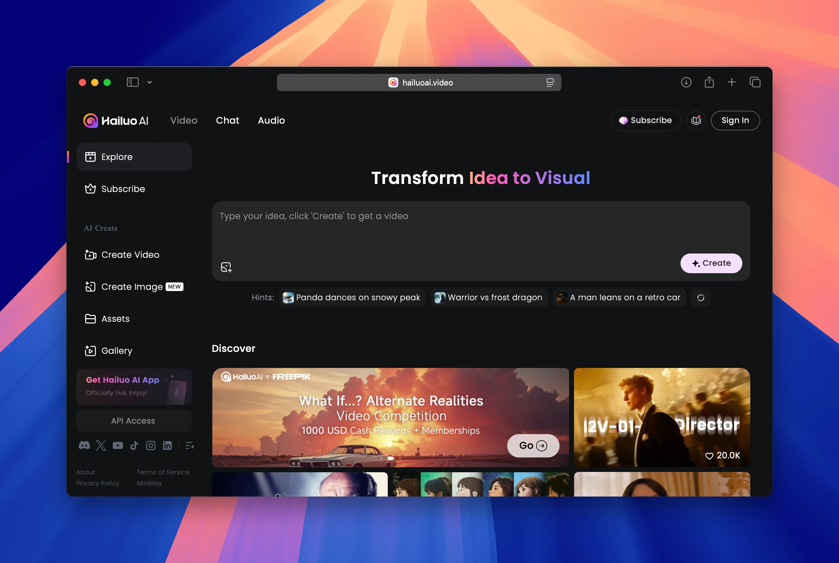 Screenshot of Hailuo AI - showing app interface and features