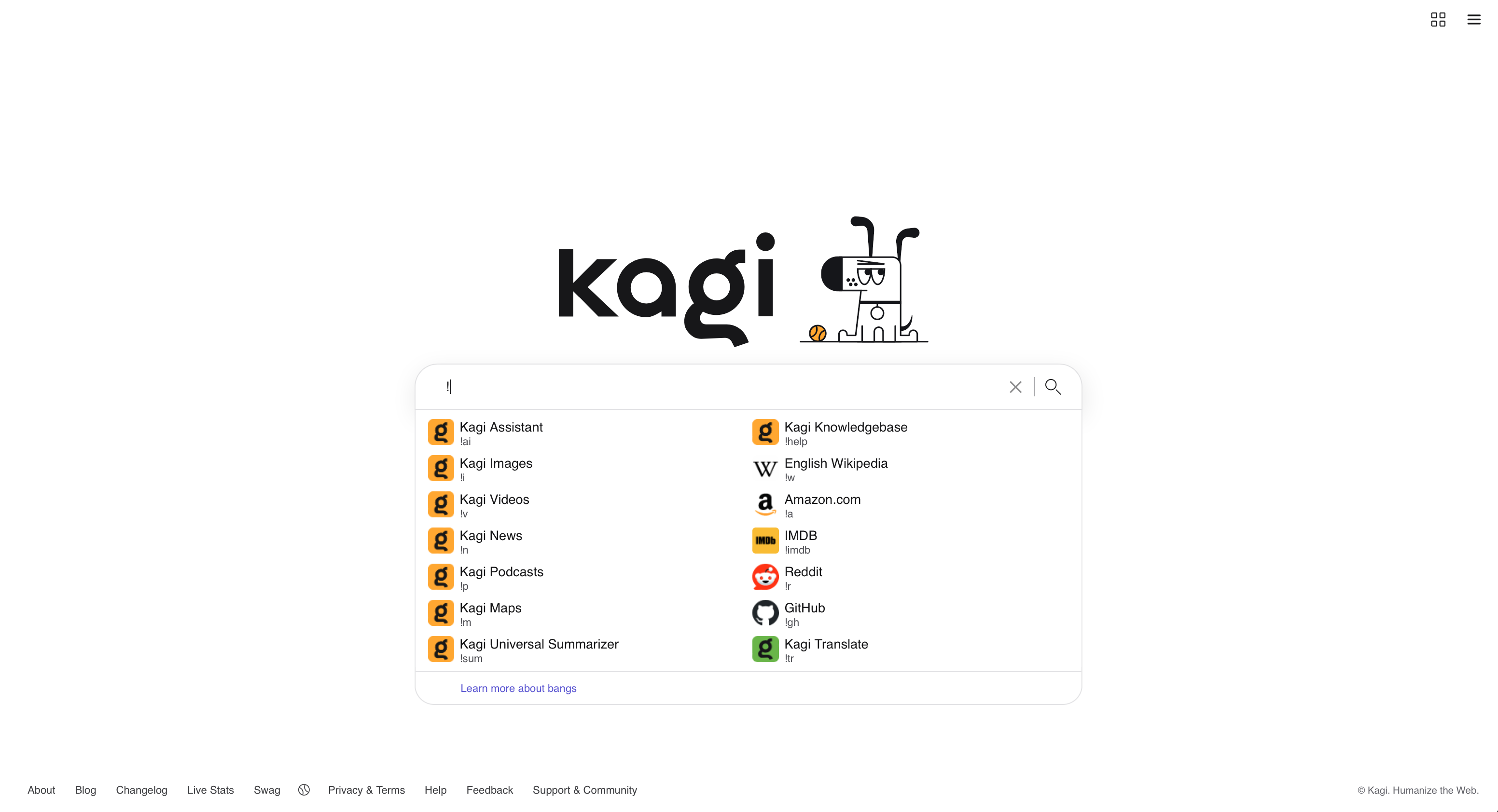 Screenshot of Kagi - showing app interface and features