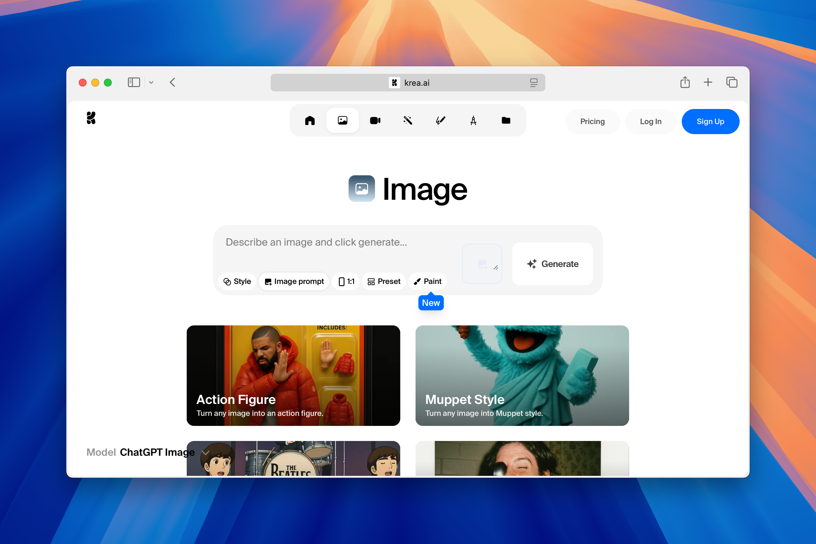 Screenshot of Krea - showing app interface and features