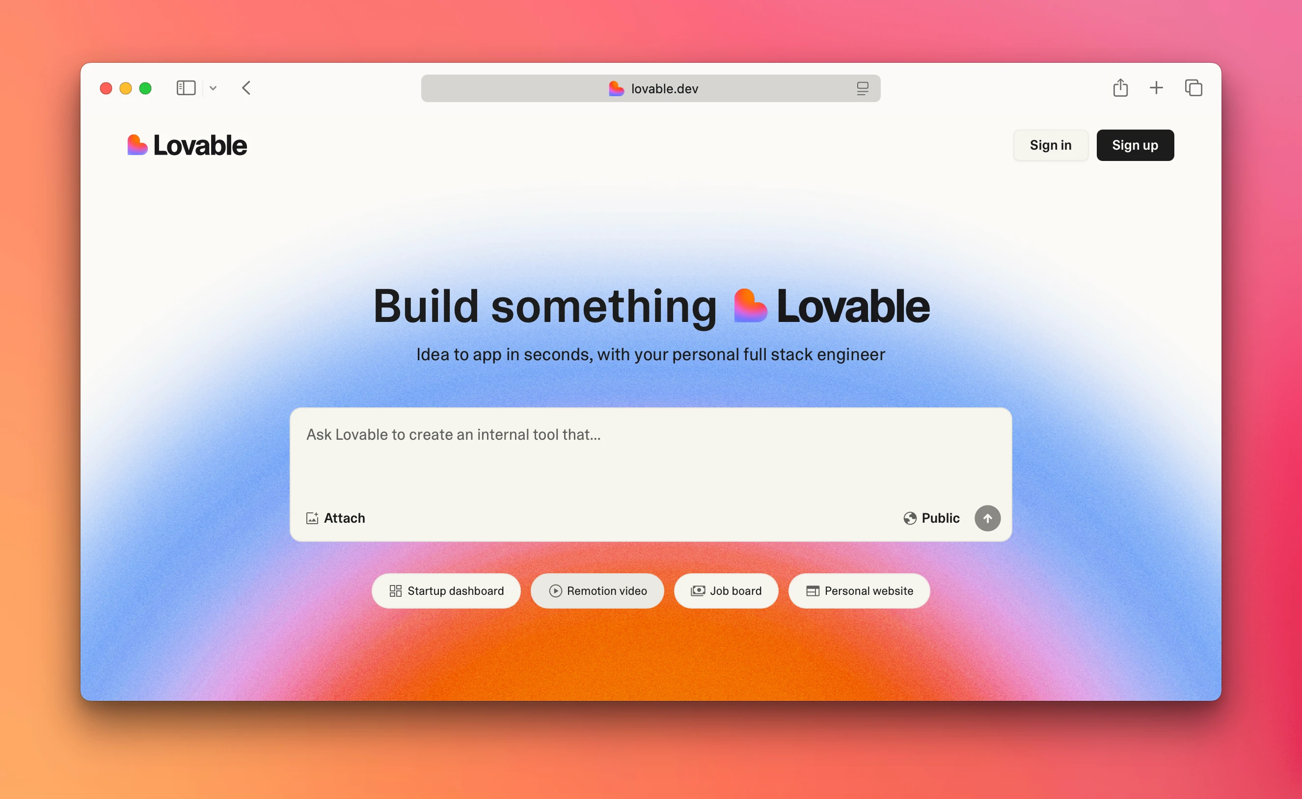 Screenshot of Lovable - showing app interface and features