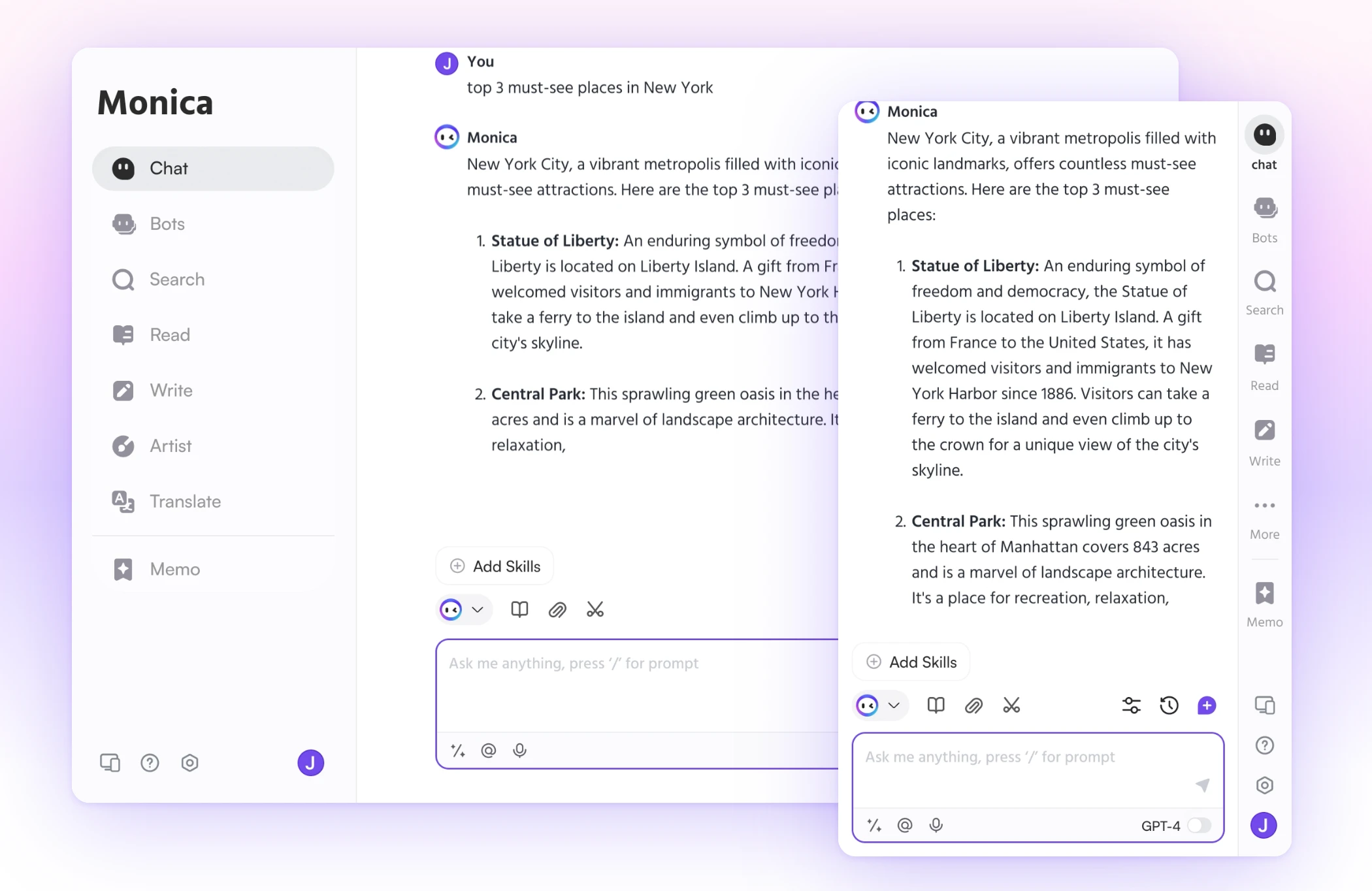 Screenshot of Monica - showing app interface and features