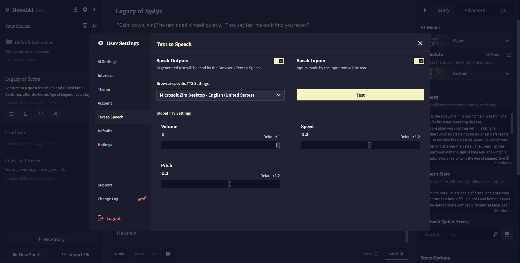 Screenshot of NovelAI - showing app interface and features