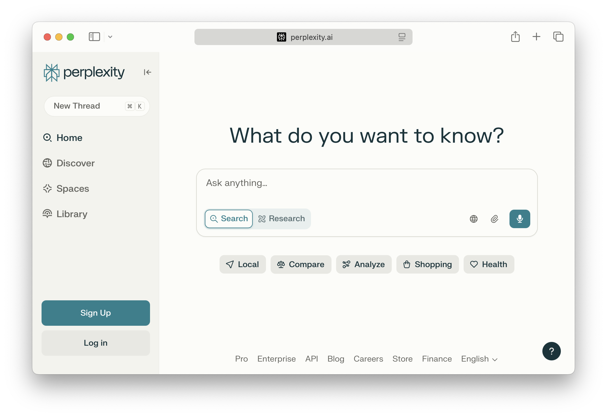 Screenshot of Perplexity - showing app interface and features