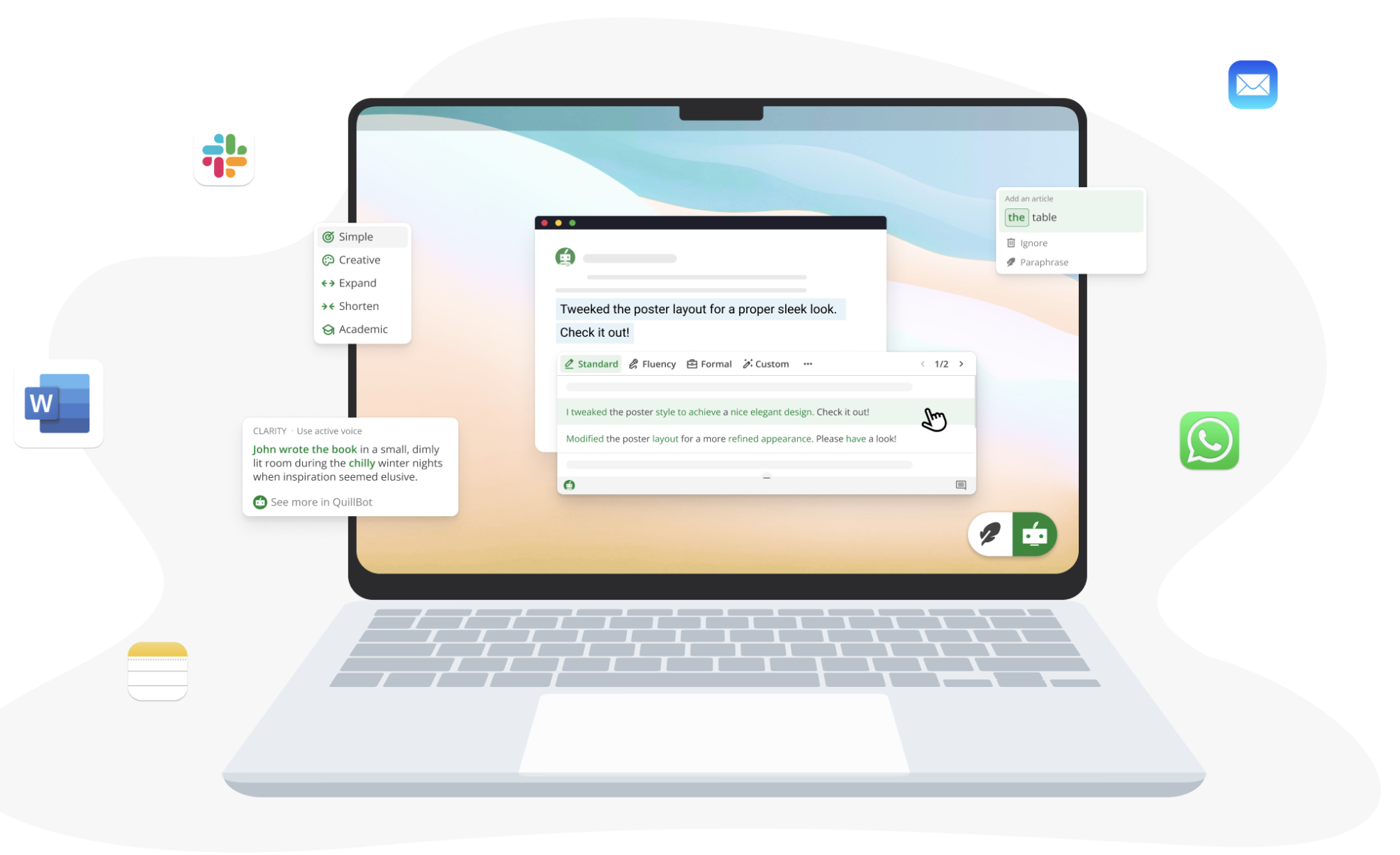 Screenshot of QuillBot - showing app interface and features