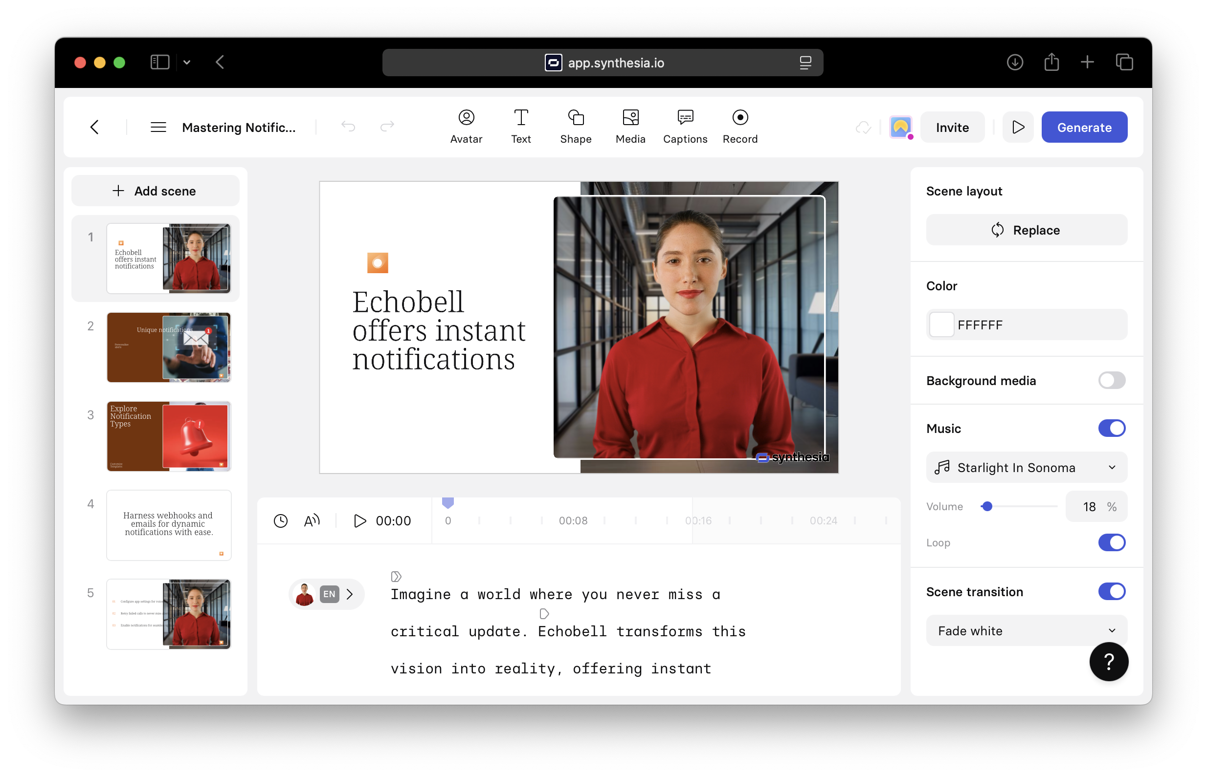 Screenshot of Synthesia - showing app interface and features
