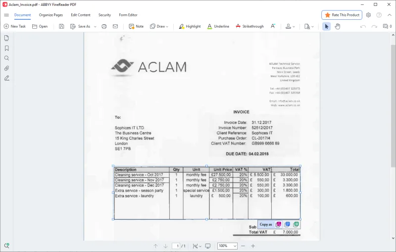 Screenshot of ABBYY FineReader PDF - showing app interface and features