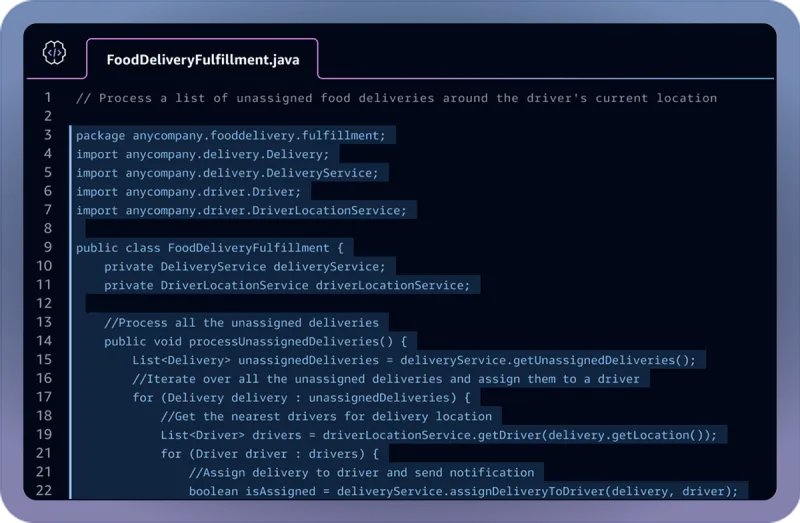 Screenshot of Amazon Q Developer - showing app interface and features