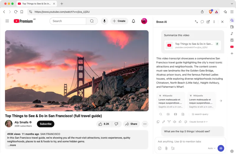 Screenshot of Brave Leo - showing app interface and features