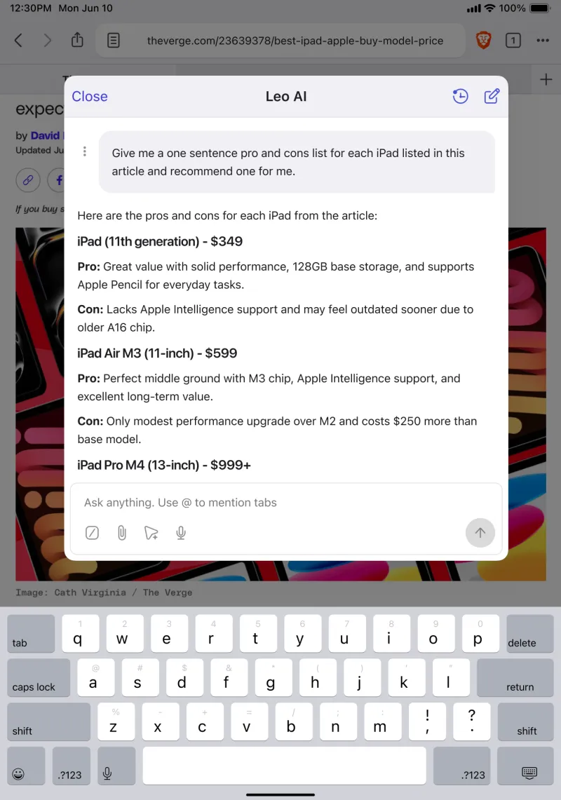 Screenshot of Brave Leo - showing app interface and features