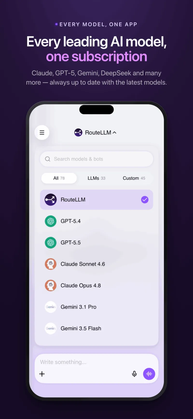 Screenshot of ChatLLM - showing app interface and features