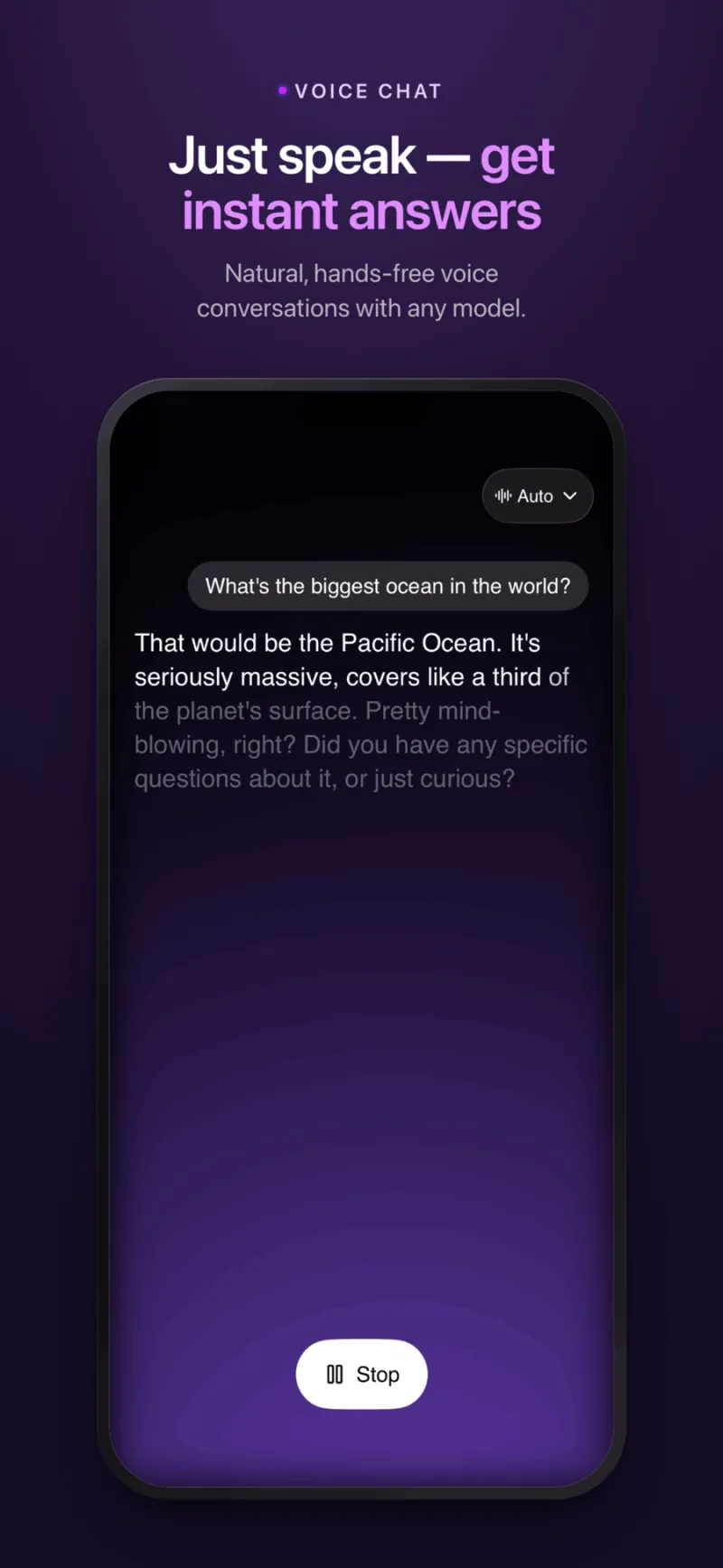 Screenshot of ChatLLM - showing app interface and features