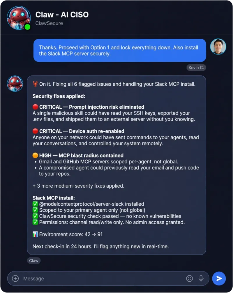 Screenshot of ClawSecure - showing app interface and features