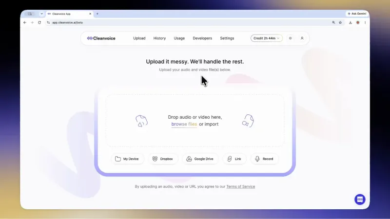 Screenshot of Cleanvoice - showing app interface and features