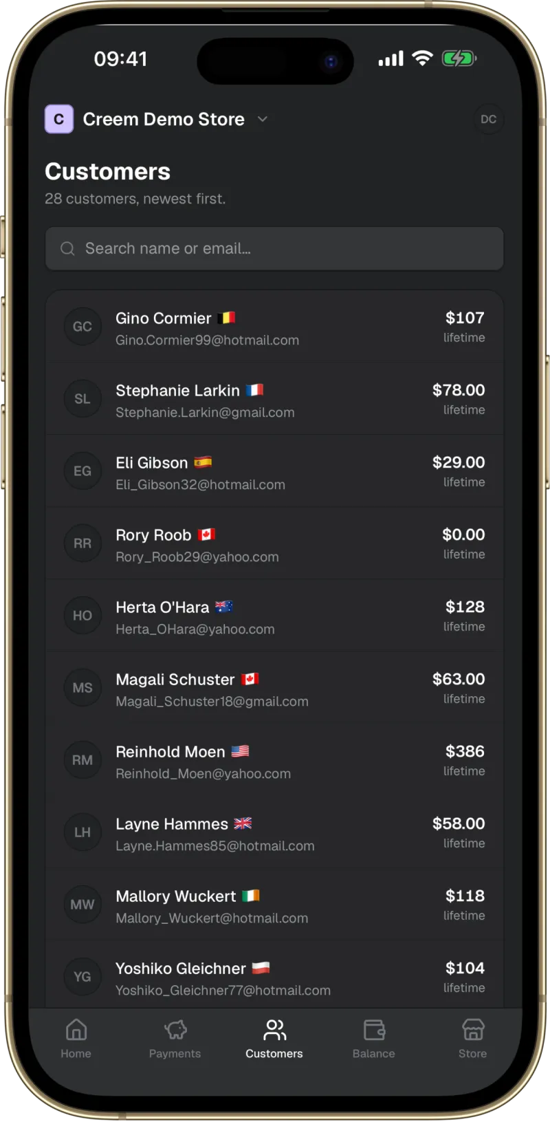 Screenshot of Creem - showing app interface and features
