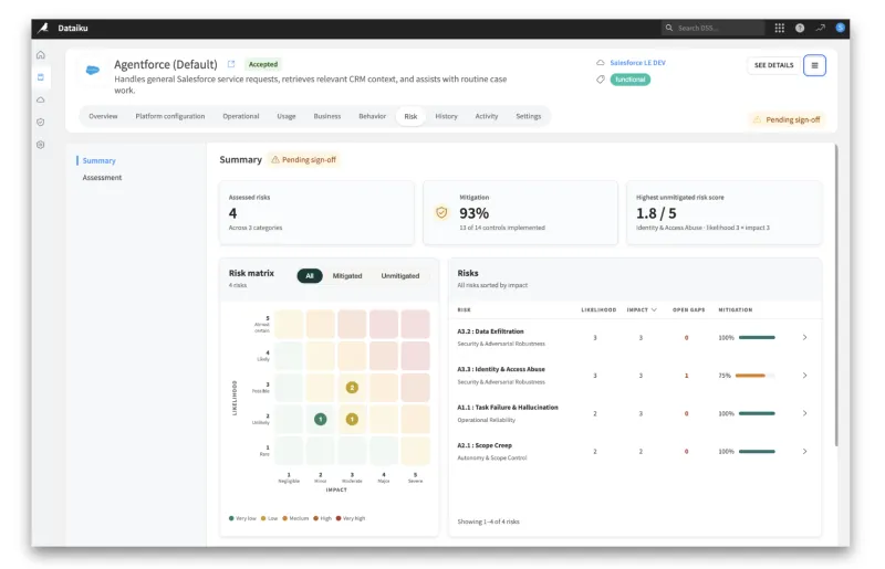 Screenshot of Dataiku Agent Management - showing app interface and features
