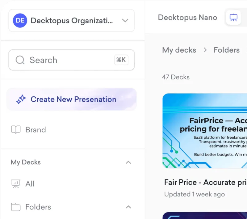 Screenshot of Decktopus - showing app interface and features