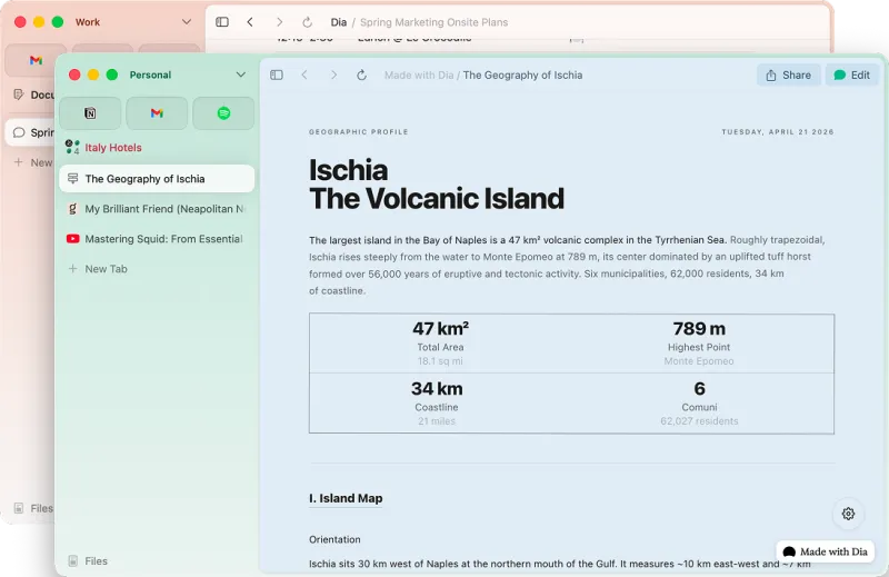 Screenshot of Dia - showing app interface and features