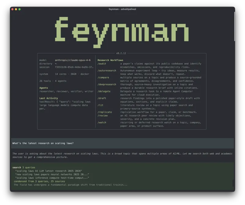 Screenshot of Feynman - showing app interface and features