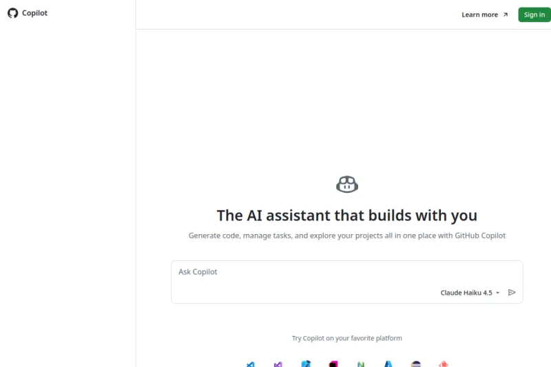 Screenshot of GitHub Copilot - showing app interface and features