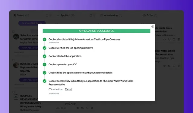 Screenshot of JobsAICopilot - showing app interface and features