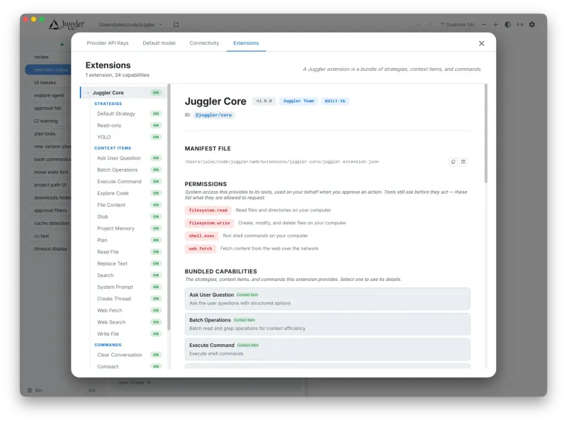 Screenshot of Juggler - showing app interface and features