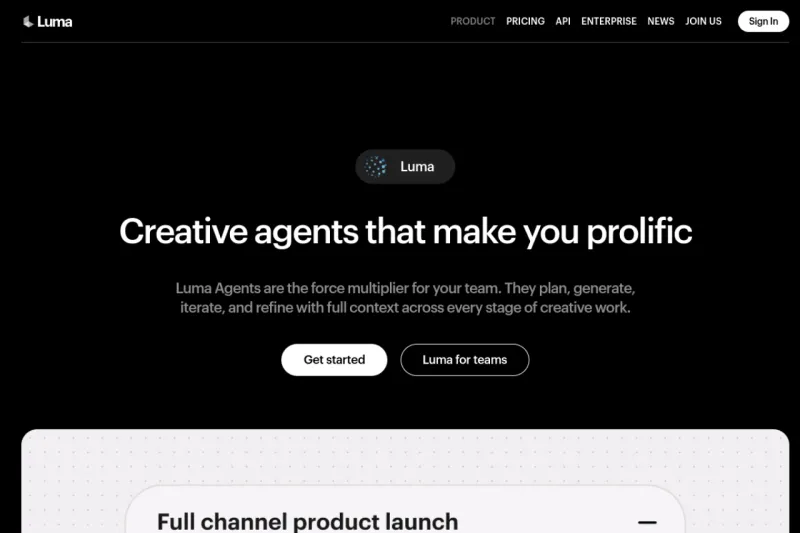 Screenshot of Luma Agents - showing app interface and features