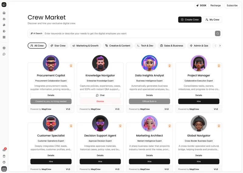 Screenshot of MagiCrew - showing app interface and features