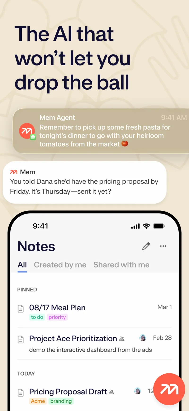 Screenshot of Mem - showing app interface and features