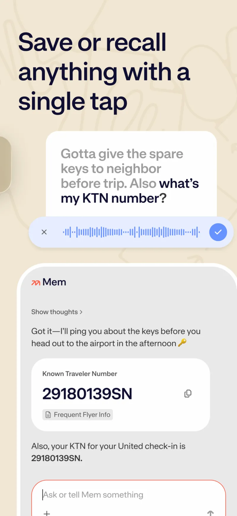 Screenshot of Mem - showing app interface and features