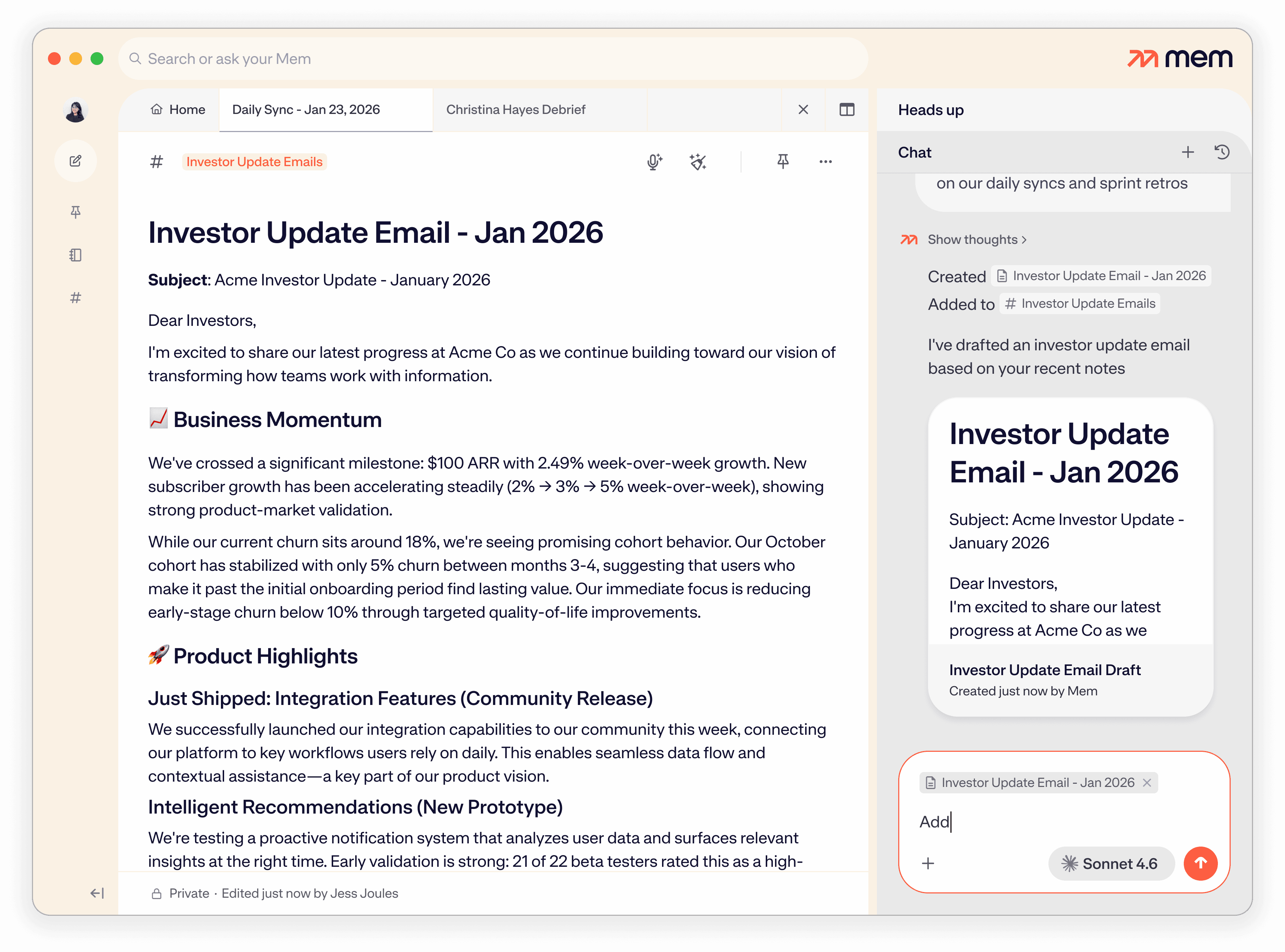 Screenshot of Mem - showing app interface and features