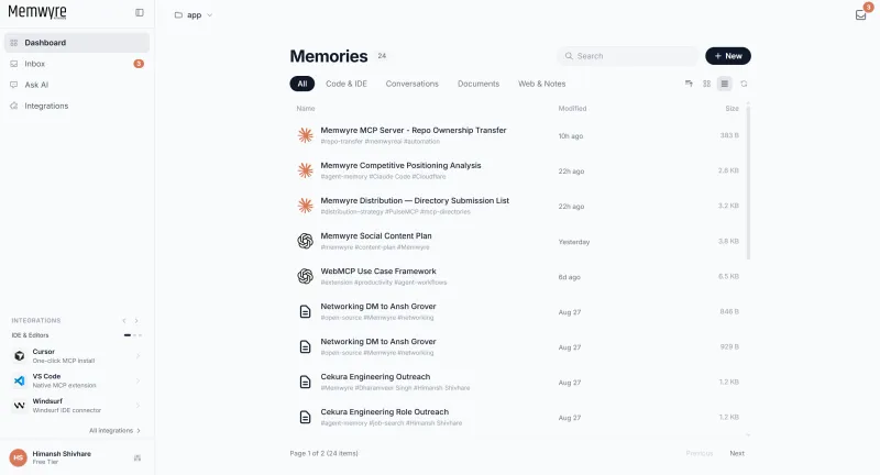 Screenshot of Memwyre - showing app interface and features