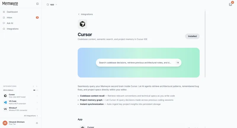 Screenshot of Memwyre - showing app interface and features