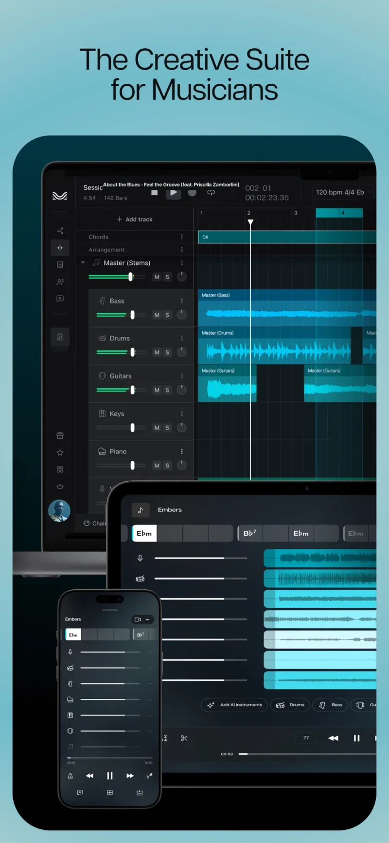 Screenshot of Moises - showing app interface and features