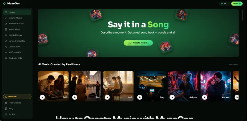 Screenshot of MuseGen - showing app interface and features