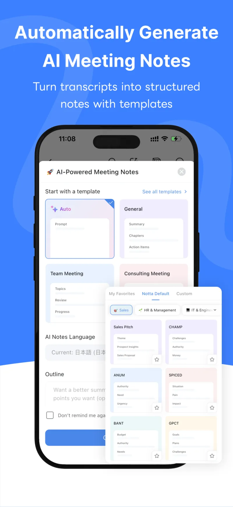 Screenshot of Notta - showing app interface and features