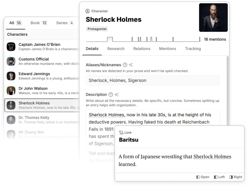 Screenshot of Novelcrafter - showing app interface and features