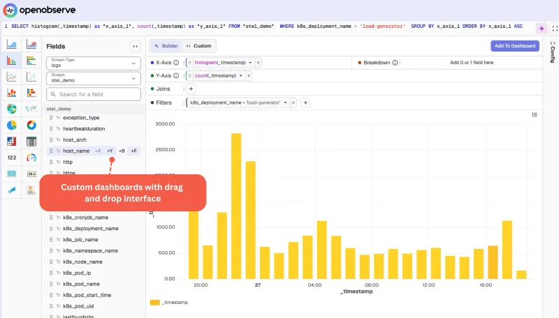 Screenshot of OpenObserve - showing app interface and features