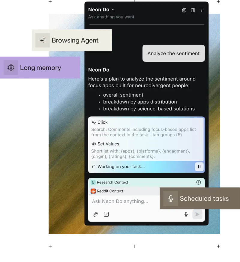 Screenshot of Opera Neon - showing app interface and features