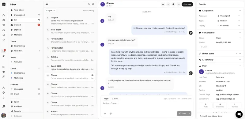 Screenshot of ProductBridge - showing app interface and features