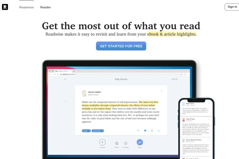 Screenshot of Readwise Reader - showing app interface and features