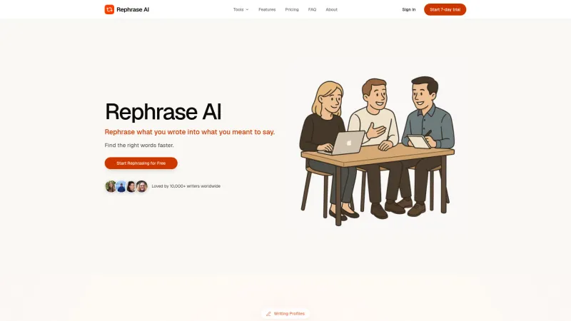 Screenshot of Rephrase AI - showing app interface and features