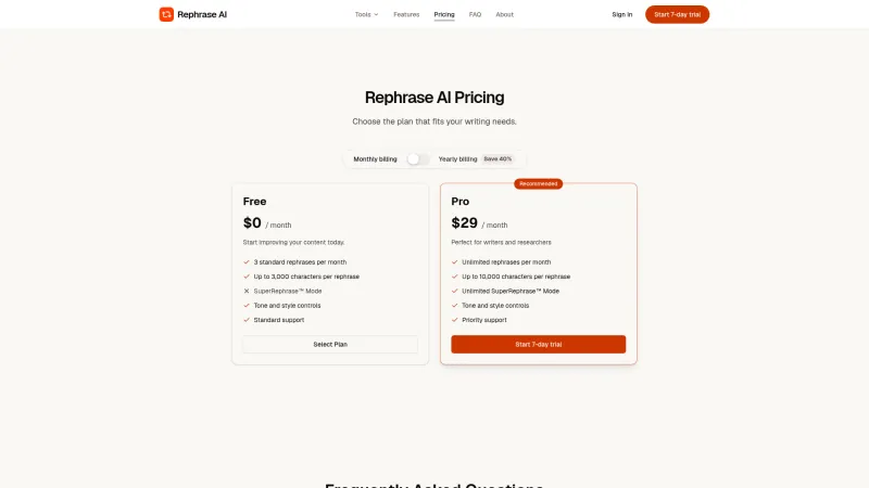Screenshot of Rephrase AI - showing app interface and features