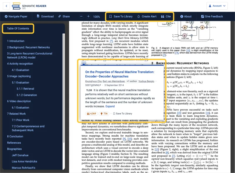 Screenshot of Semantic Scholar - showing app interface and features