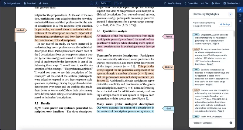 Screenshot of Semantic Scholar - showing app interface and features