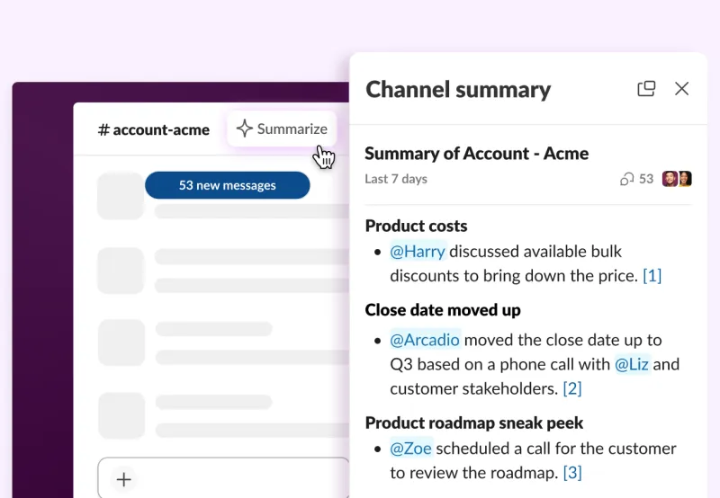 Screenshot of Slack AI - showing app interface and features