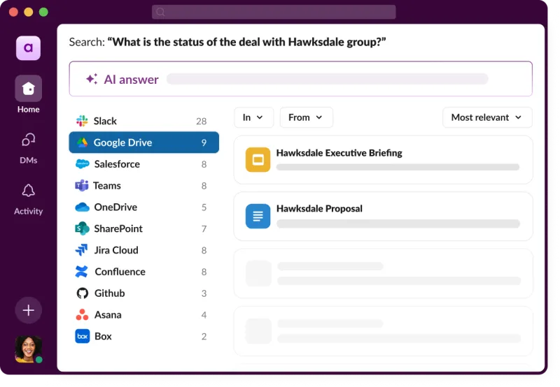 Screenshot of Slack AI - showing app interface and features