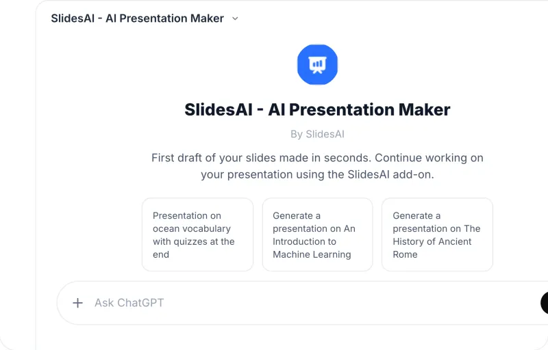 Screenshot of SlidesAI - showing app interface and features