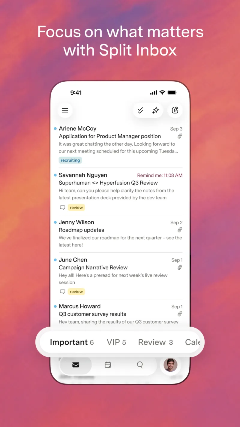 Screenshot of Superhuman Mail - showing app interface and features